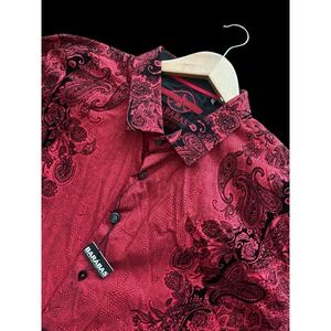 Barabas Mens Signature Classic Fit Red Black Paisley Long Sleeve Button Down 2XL
